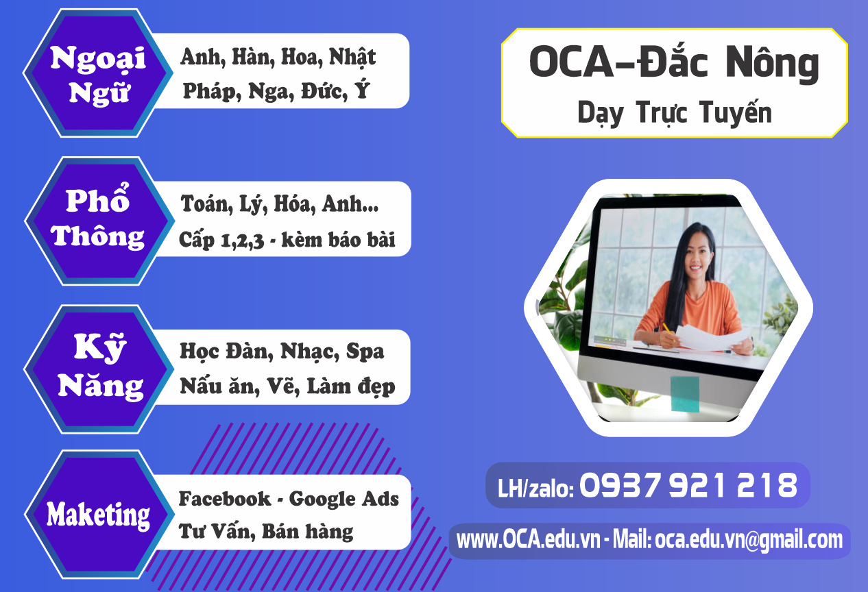 Oca đắc nông, trung tâm dạy trực tuyến, online ngoại ngữ, ôn thi, luyện thi chứng chỉ 